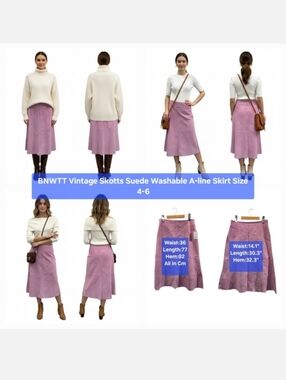 BNWTT Vintage Skotts Suede Washable A-line Skirt Size 4-6